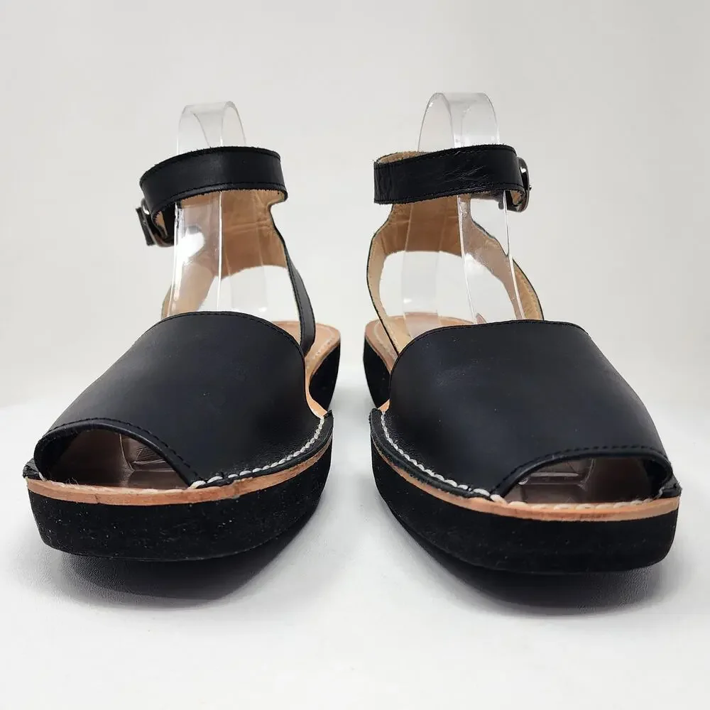 PONS Mediterranean Avarca Sandals Black Leather Adjustable Ankle Strap 524 - Picture 5 of 14